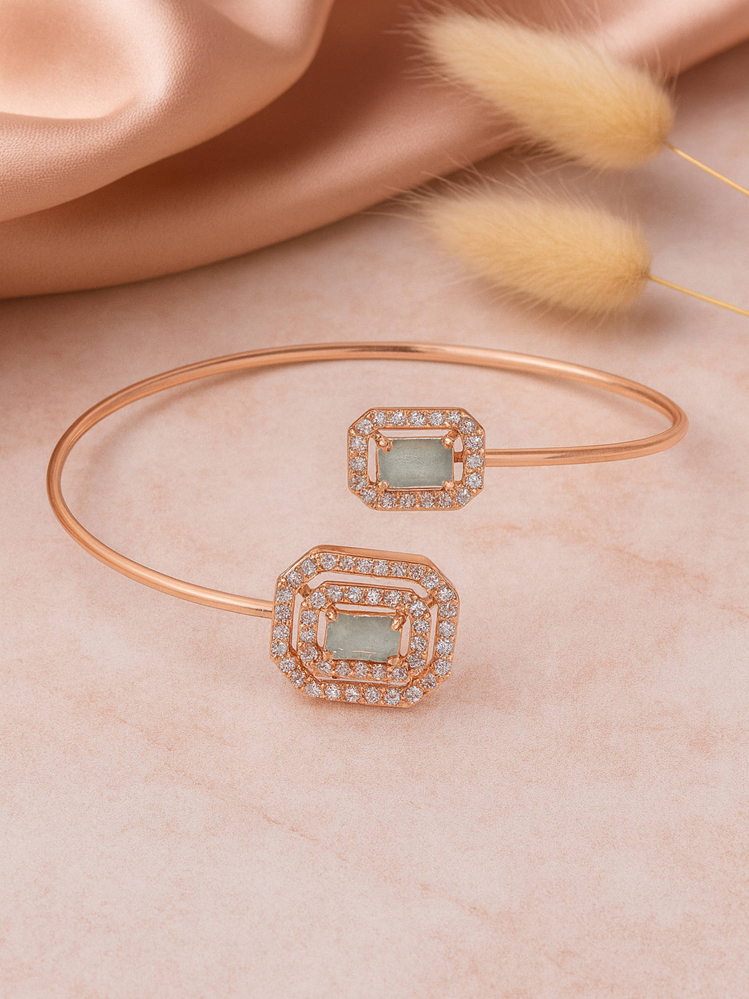 Estele Rose gold Plated AD Mint Green Cuff Kada- Stylish Jewellery
