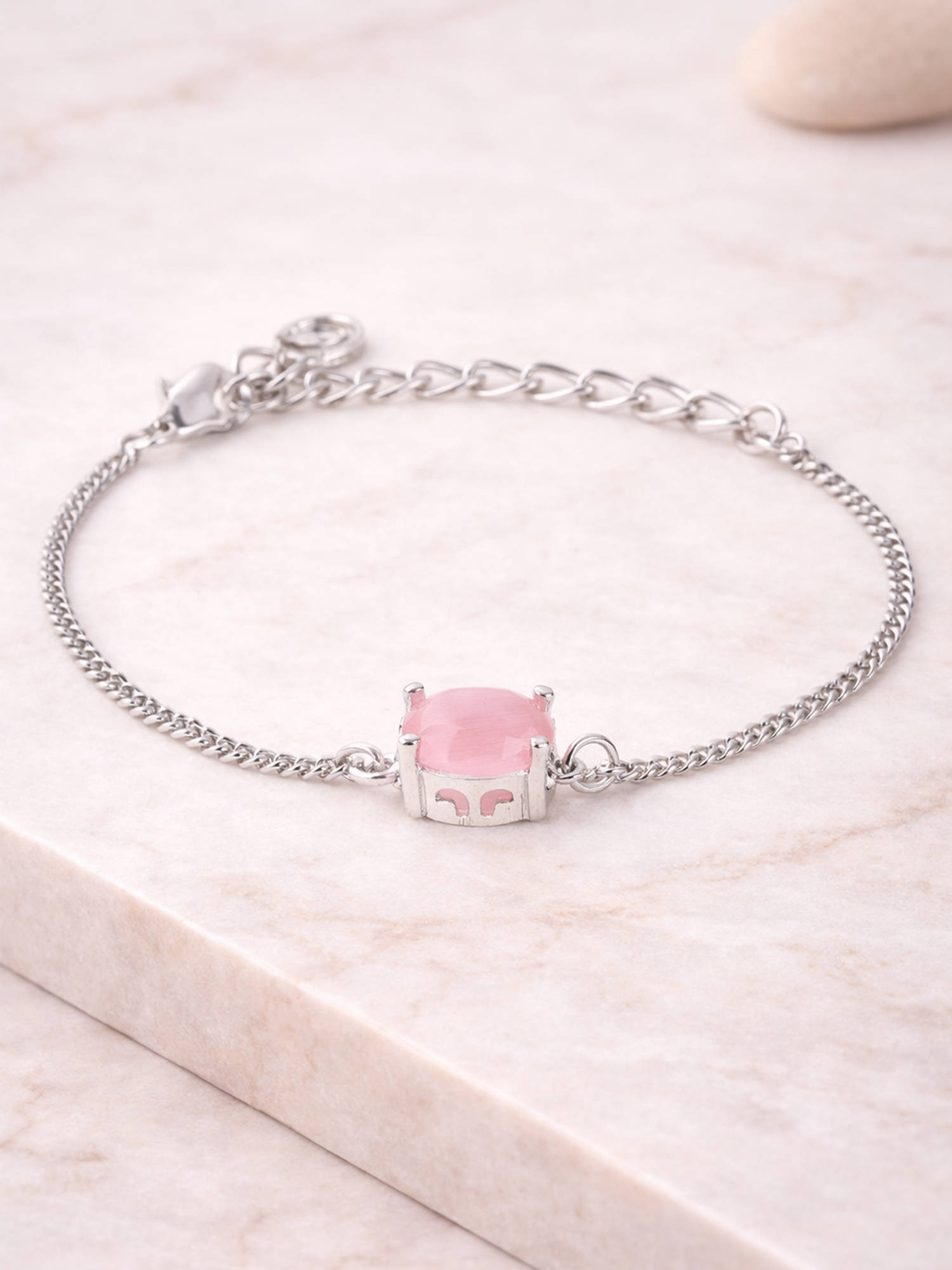 Estele Rhodium AD Charm Adjustable Bracelet