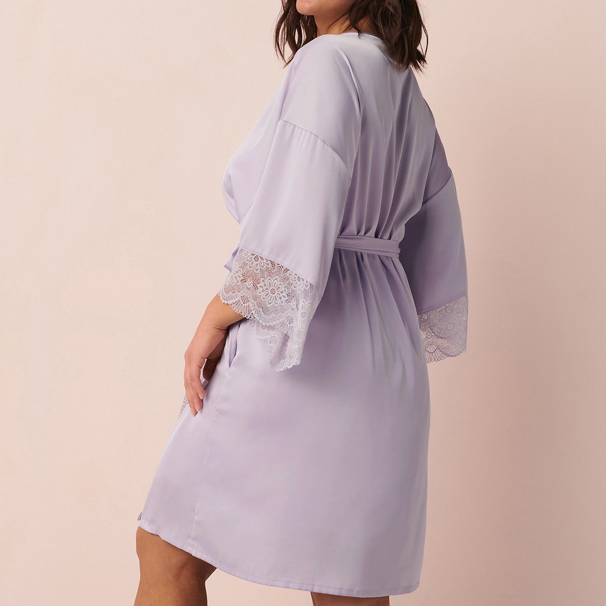 Buy La Vie En Rose Satin Lace Kimono Purple Online