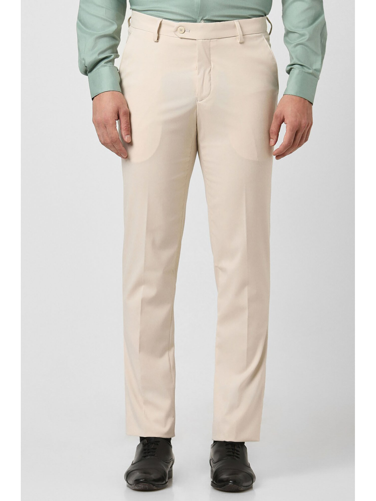 Buy Men Cream Slim Fit Solid Flat Front Formal Trousers Online - 779801 |  Louis Philippe
