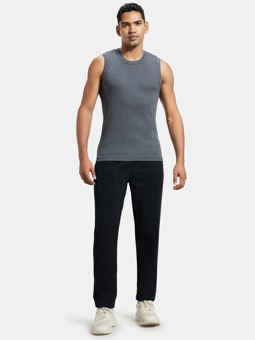 Jockey 9930 Men Super Combed Cotton Rib Solid Round Neck Muscle  Vest-Charcoal Melange (M)