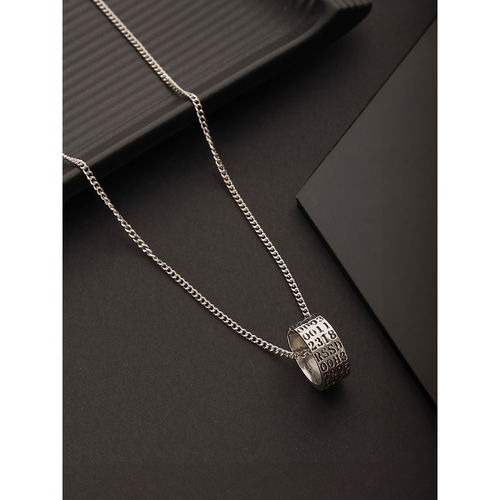 Aatmana Men Silver-Plated Ring Pendant Chain