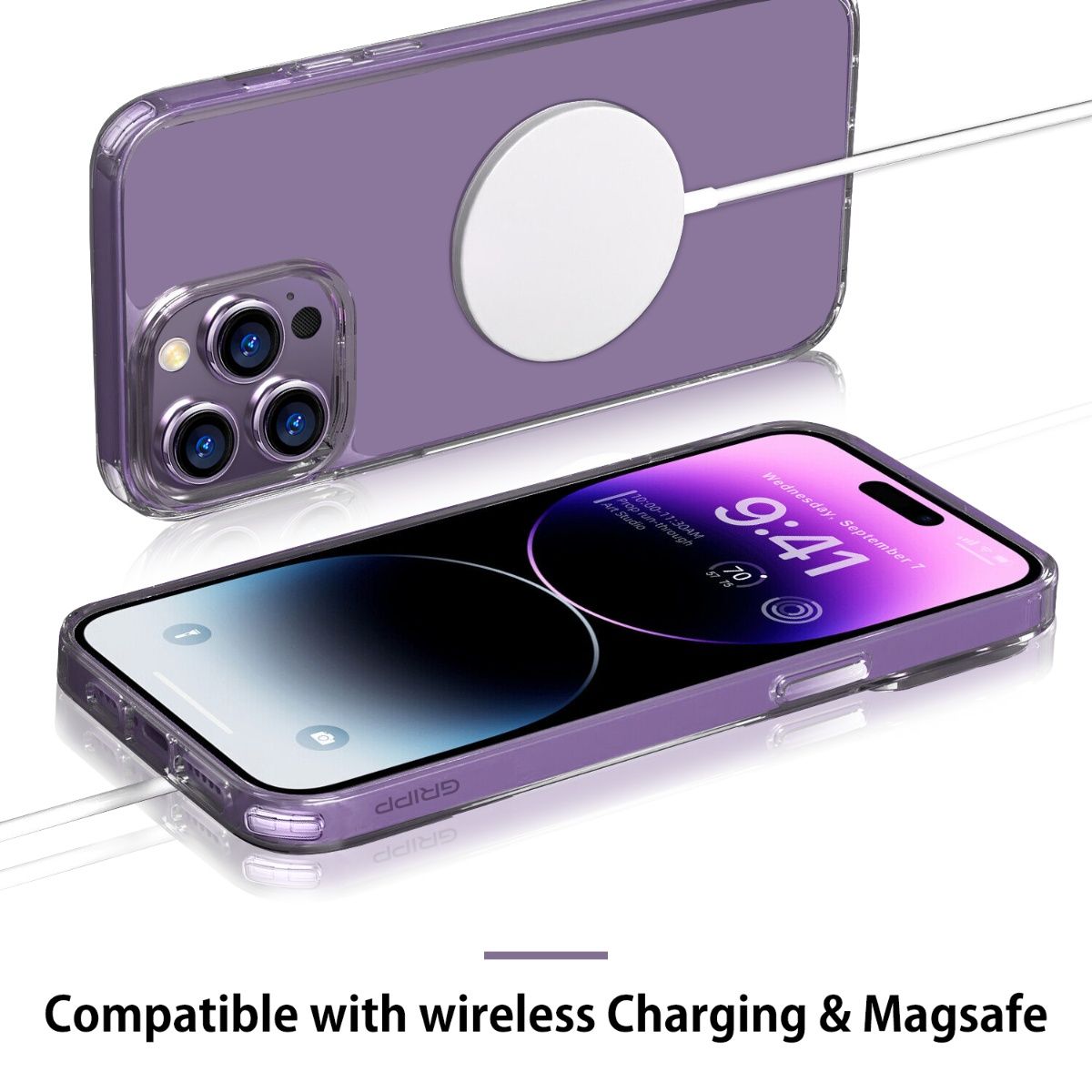 GRIPP Clear MagSafe Case for Apple iPhone 14 PRO Max (6.7") with Purple