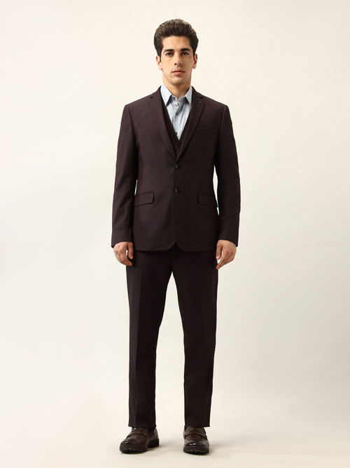 Arrow Men Brown Tailored Fit Ceremonial Blazer with Waistcoat Pant (Set  of 3)