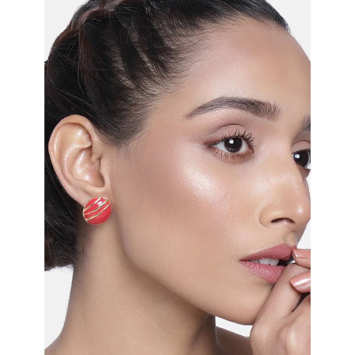 Estele Gold Plated Red and Gold Designer Stud Earrings for Women and Girls
