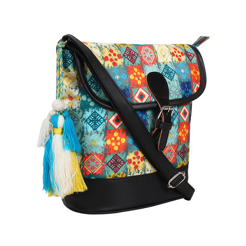 Buy Anekaant Black Multi Geomat Digital Printed Canvas PU - Main Image