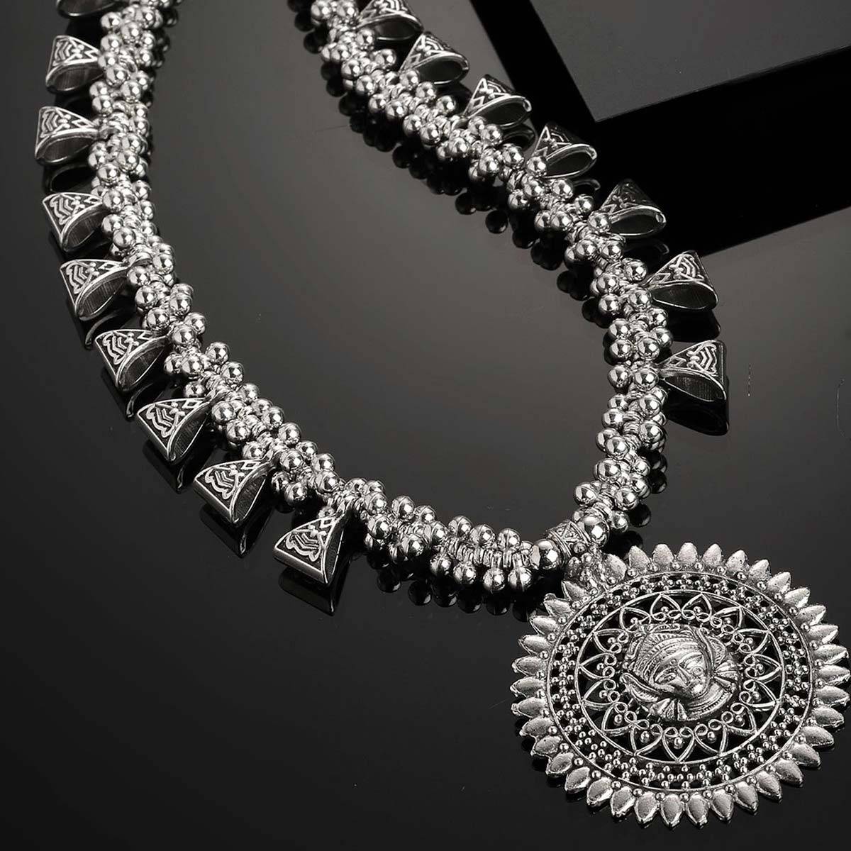 PANASH Silver-Toned Oxidized Handcrafted Temple Necklace