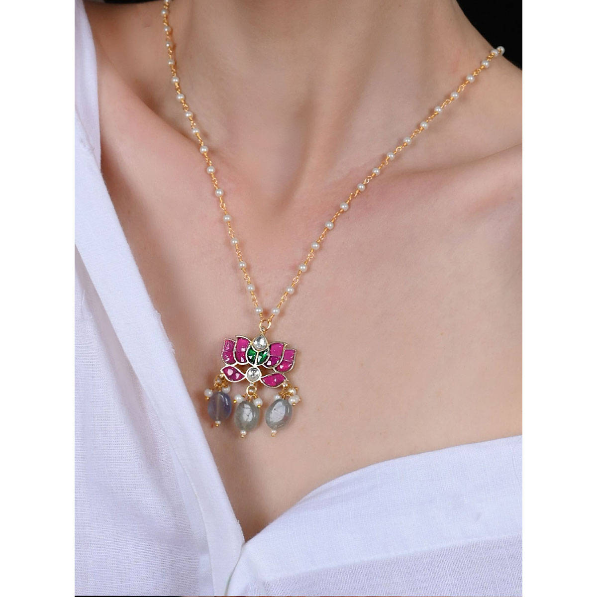 Shlok Jewels Women Multi-Color 18K Gold Plated Jadau Kundan Necklace