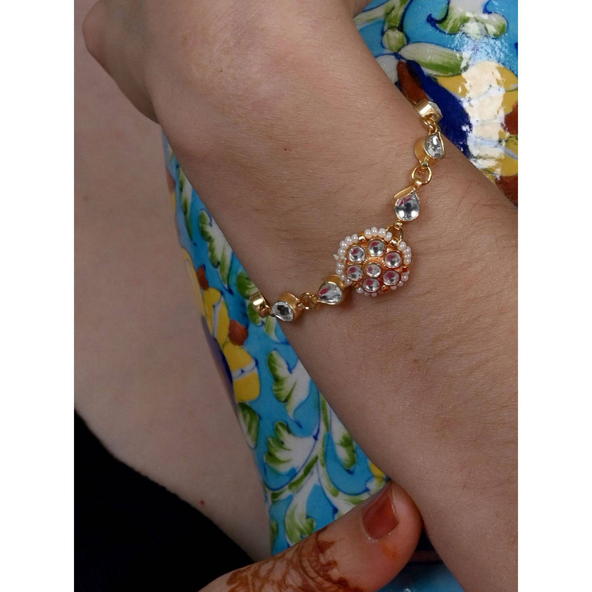 Shlok Jewels Women White 18K Gold Plated Jadau Kundan Bracelet