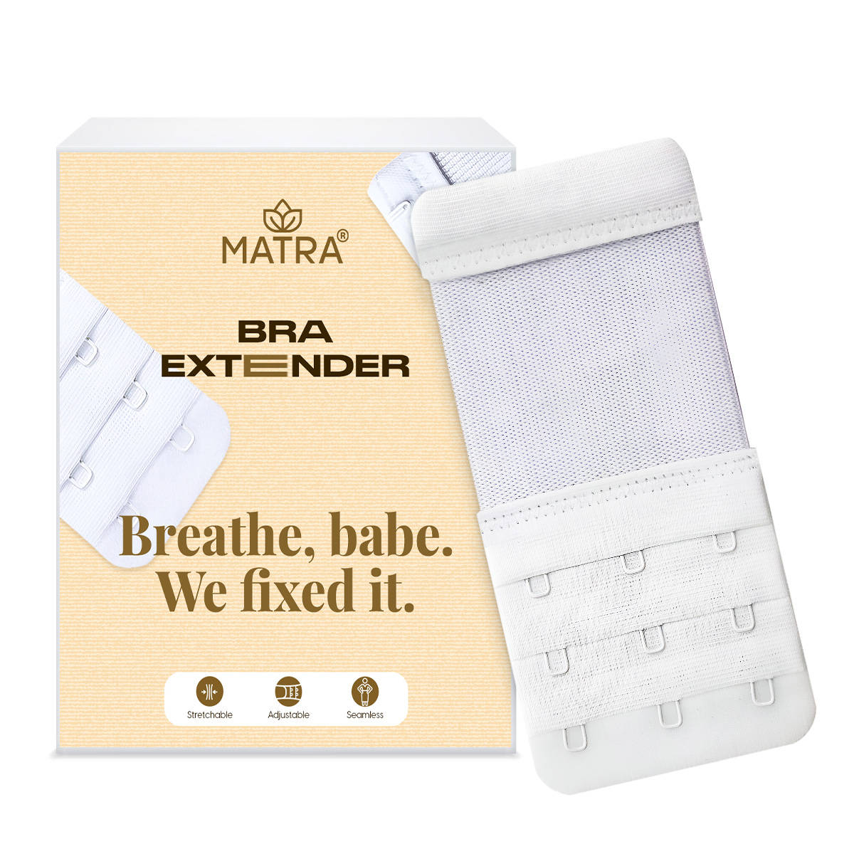 Matra Bra Extender Stretchable Elastic Extension Strap Adjustable Buckle Clasp 3 Hook 3 Eye - White