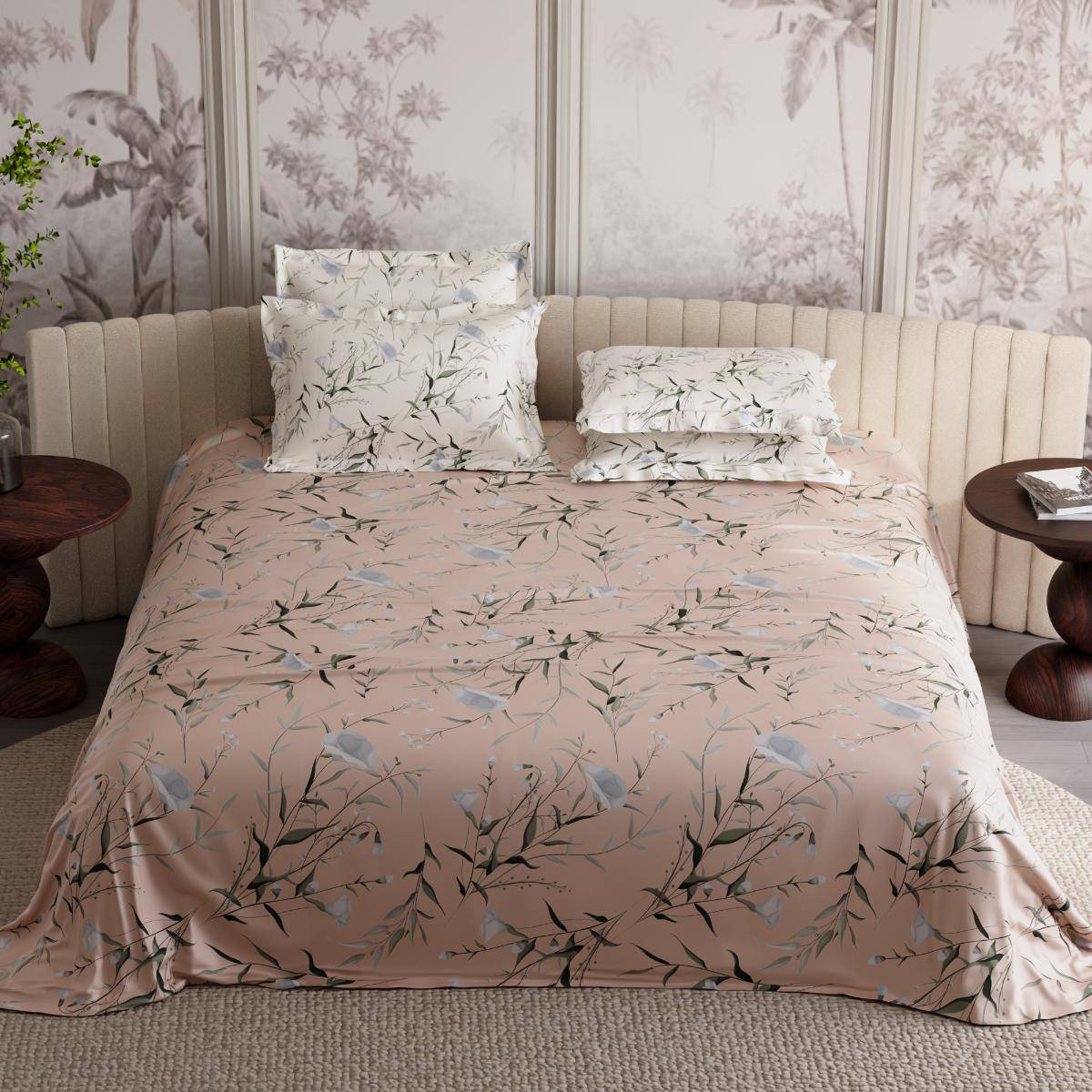 Stoa Paris 300 Tc Sateen Nectar Bloom Printed Bedsheet with 4 Pillow Covers (King)