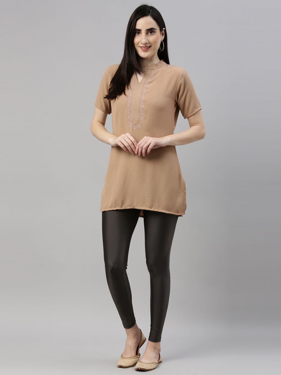 Buy GO COLORS Women Silver Mid Rise Nylon Shimmer Leggings - S at Amazon.in