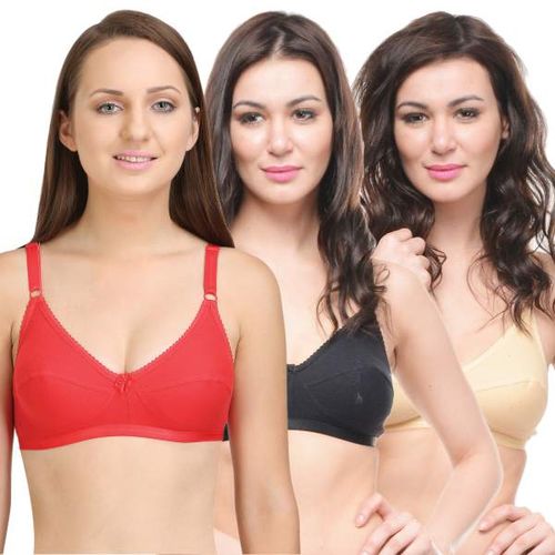 Buy Bodycare Perfect Coverage Bra In Red-Black-Skin Color - Pack