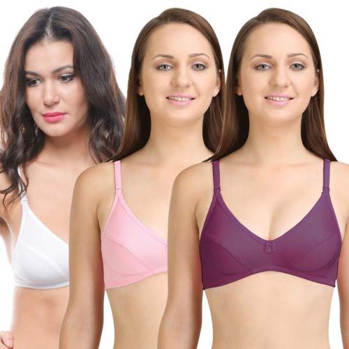 Buy Bodycare Sports Bra In Skin-White-Wine Color (Pack of 3) Online