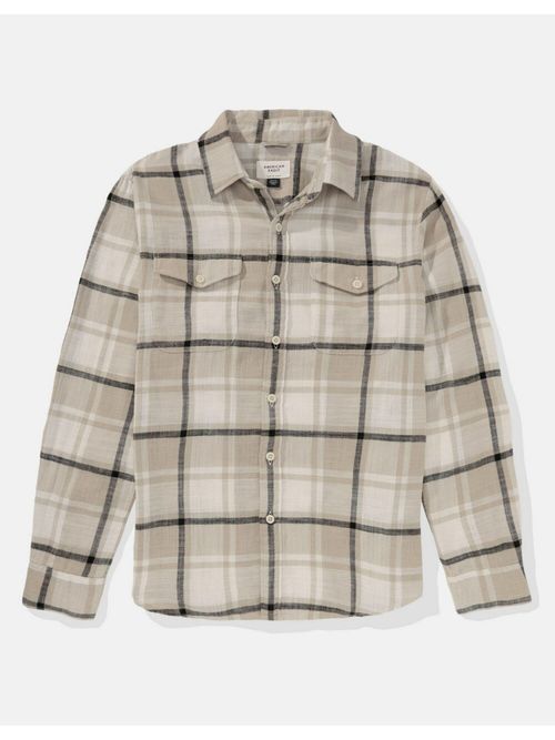 American Eagle Men Beige Super Soft Flannel Shirt