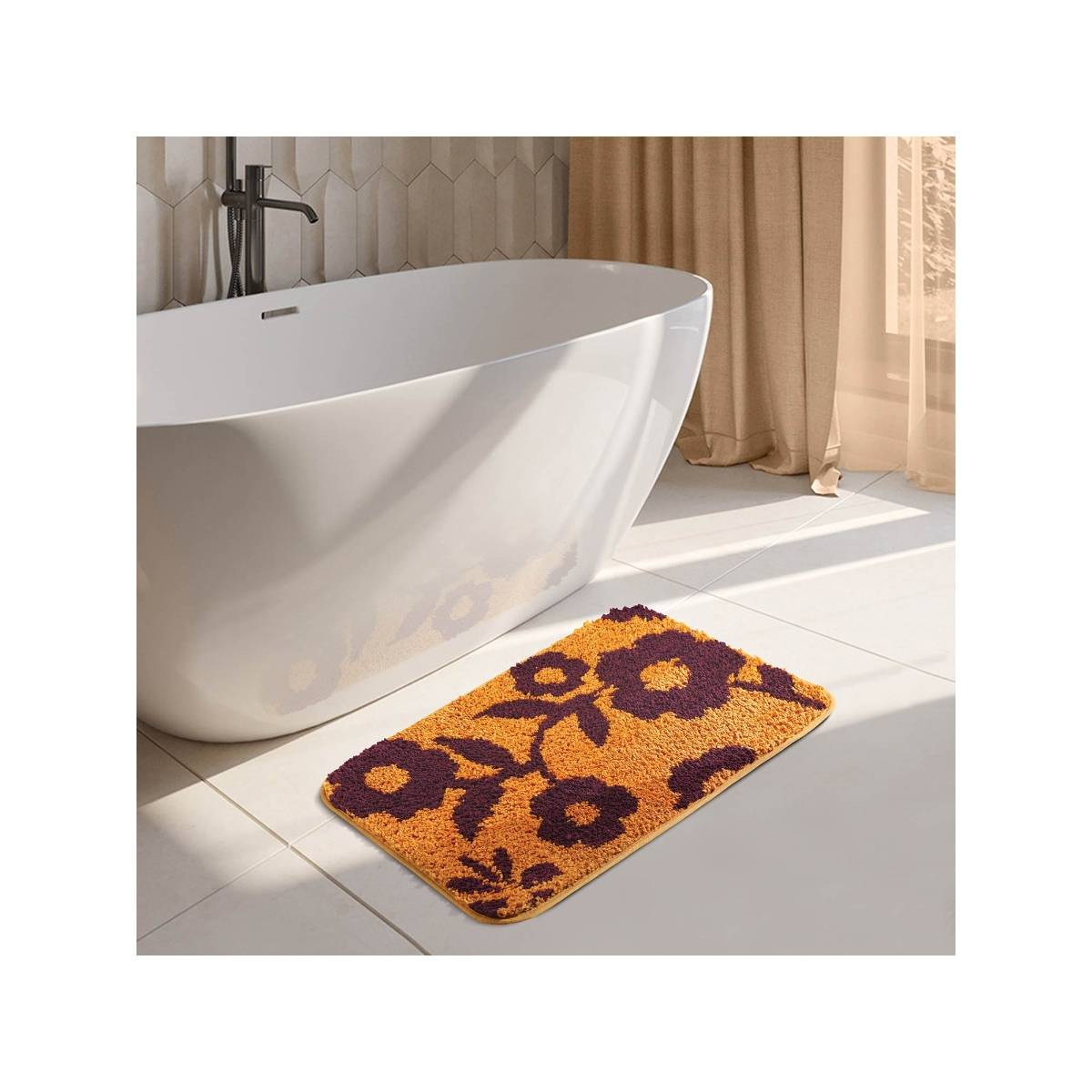 OBSESSIONS Printed Anti-Skid Polyester Bath Mat, Rust