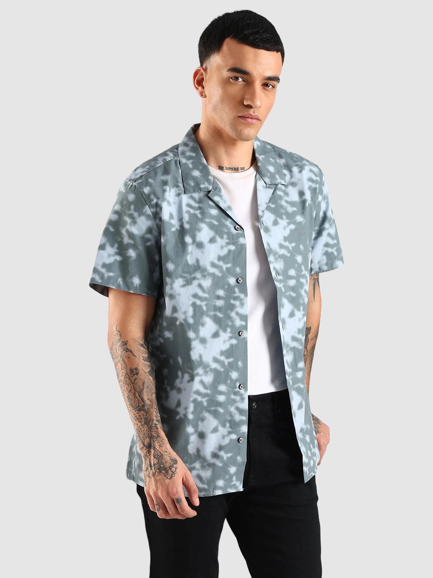 Calvin Klein Grey Tie-Dye Regular Fit Cotton Shirt