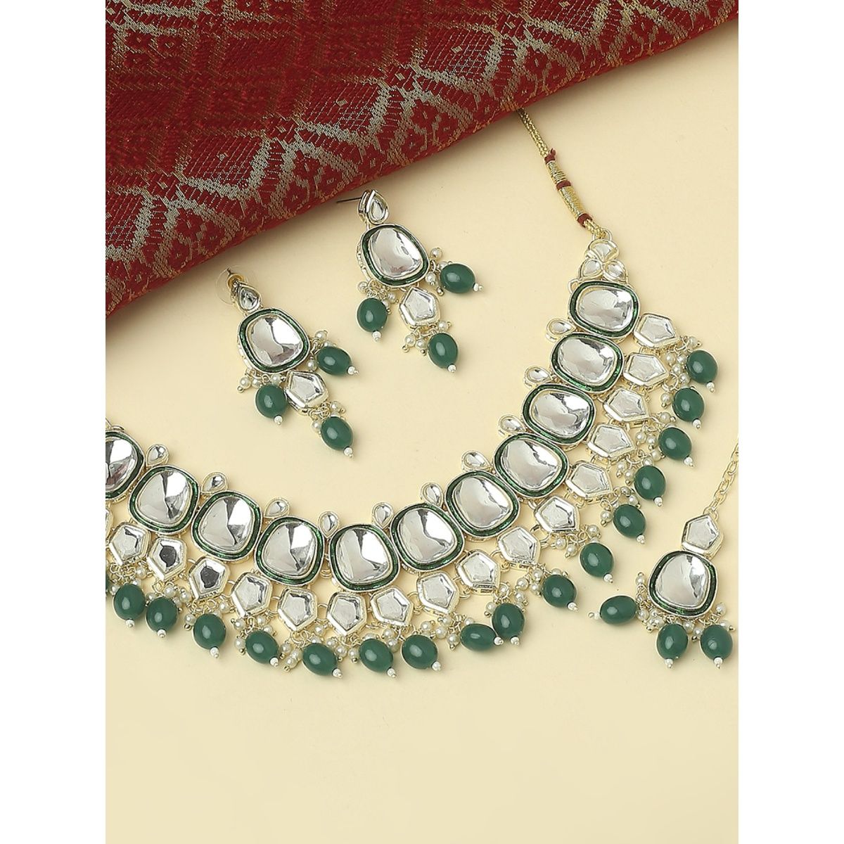 Green Kundan Necklace and Earrings for Traditional Indian Looks - Buy main image 1