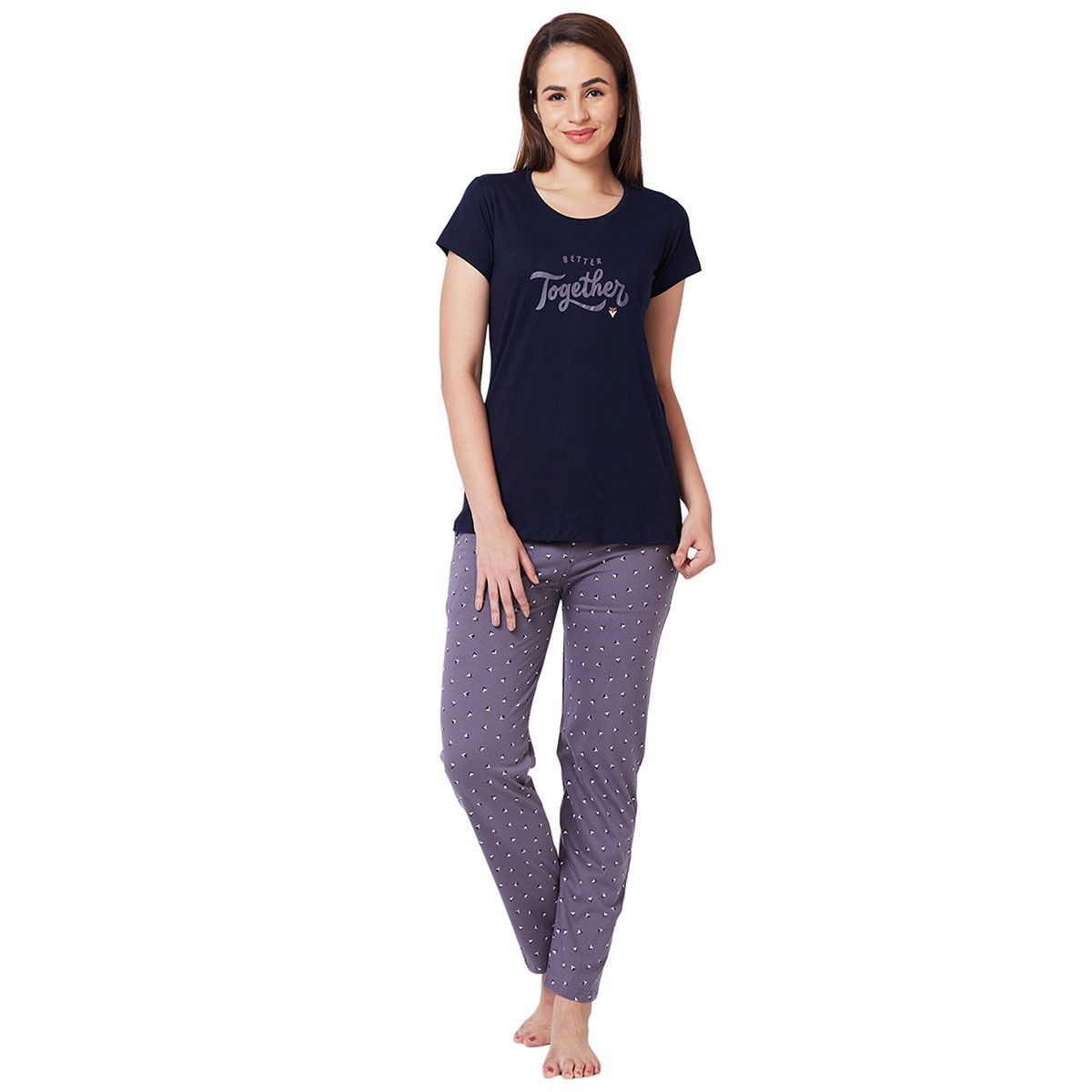 Buy Juliet Navy Blue Cotton T Shirt with Pyjama Night Suit JON802