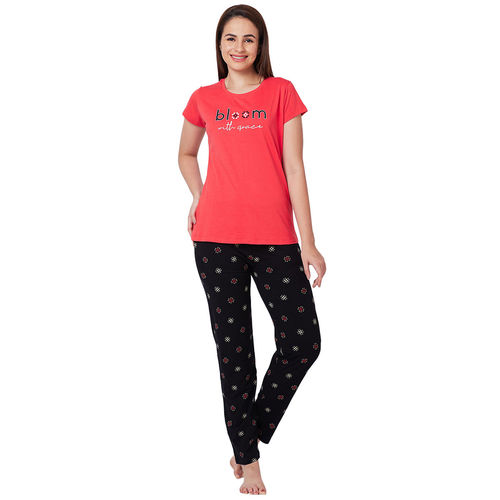 Juliet Red Cotton T-Shirt with Pyjama Night Suit-JON805 (Set of 2) (2XL)