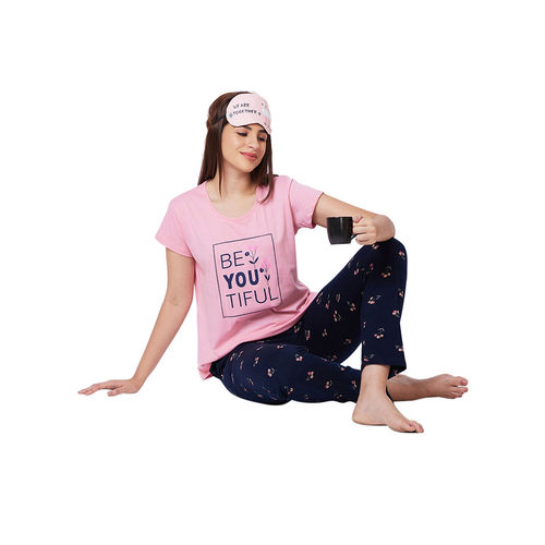 Buy Juliet Pink Cotton T-Shirt with Pyjama Night Suit-JON810 (Set