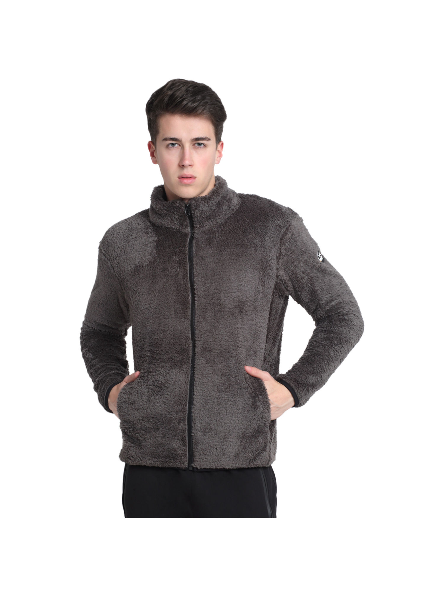 INVINCIBLE Dark Grey Mens Double Sherpa Jacket