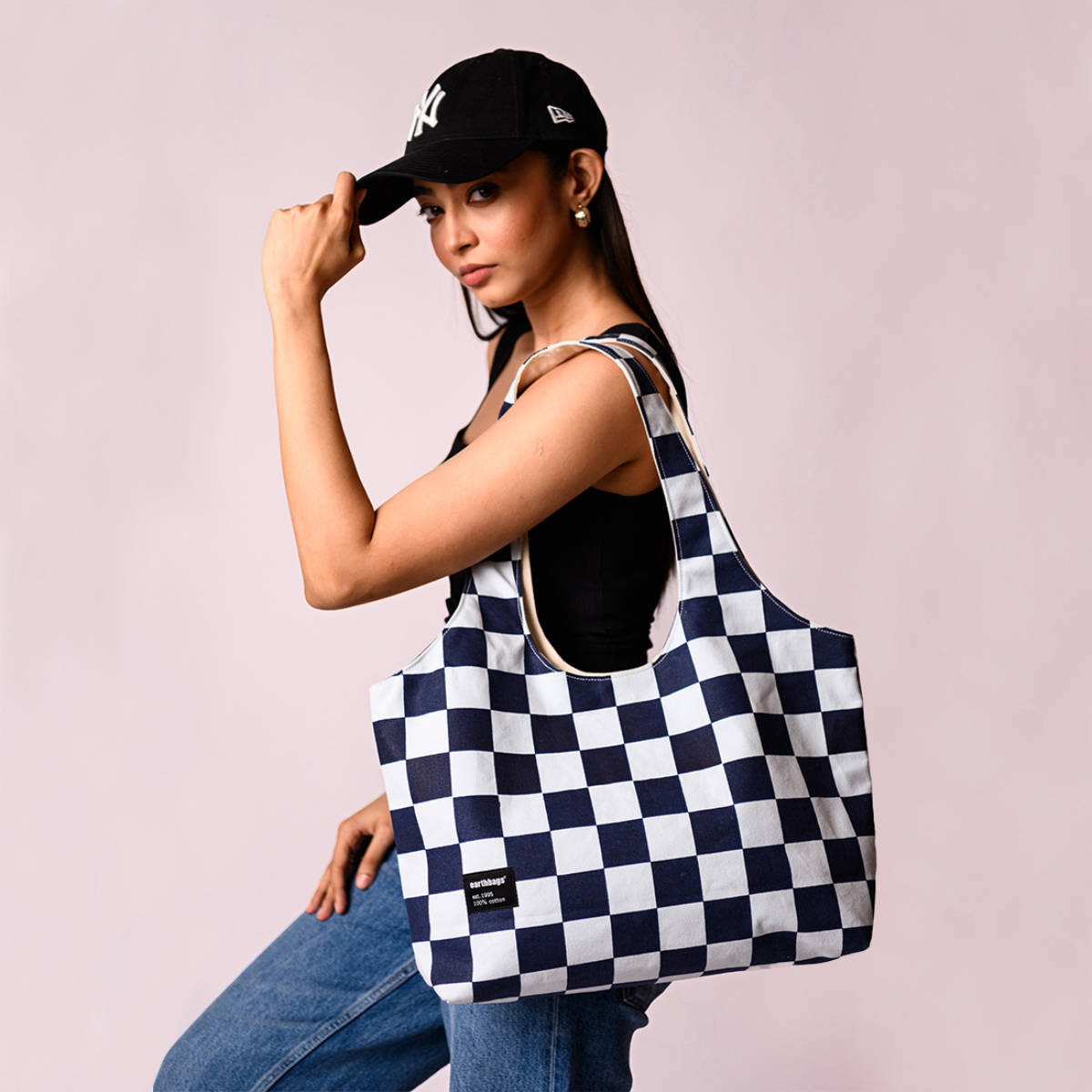 Earth Bags Checkmate Hobo Bag Navy Blue