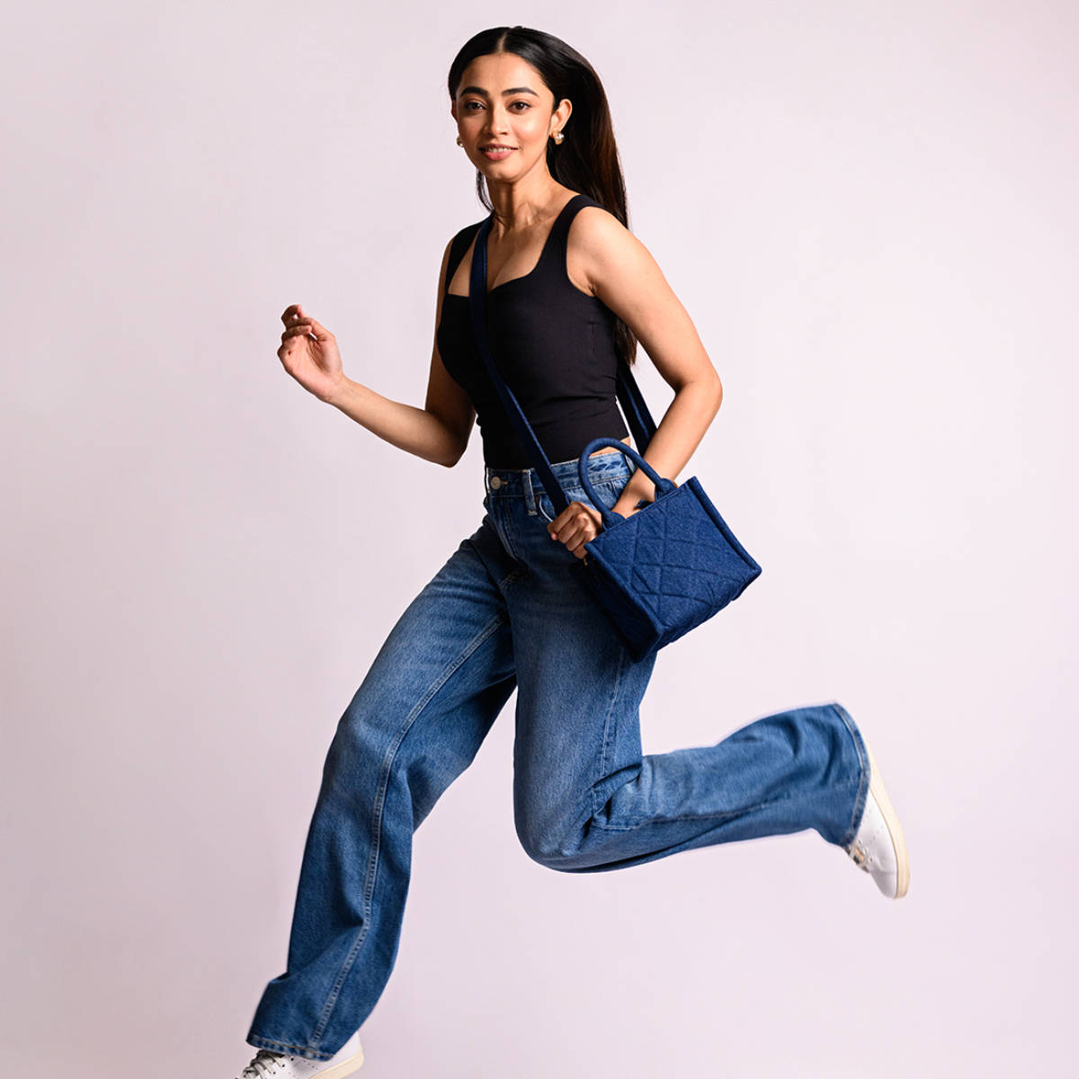 Earth Bags Quilted Denim Sling Mini Bag Blue