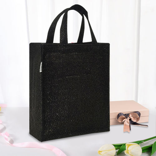 Buy Earth Bags Festive Lurex Jute Gift Tote Bag in Black (Pack of