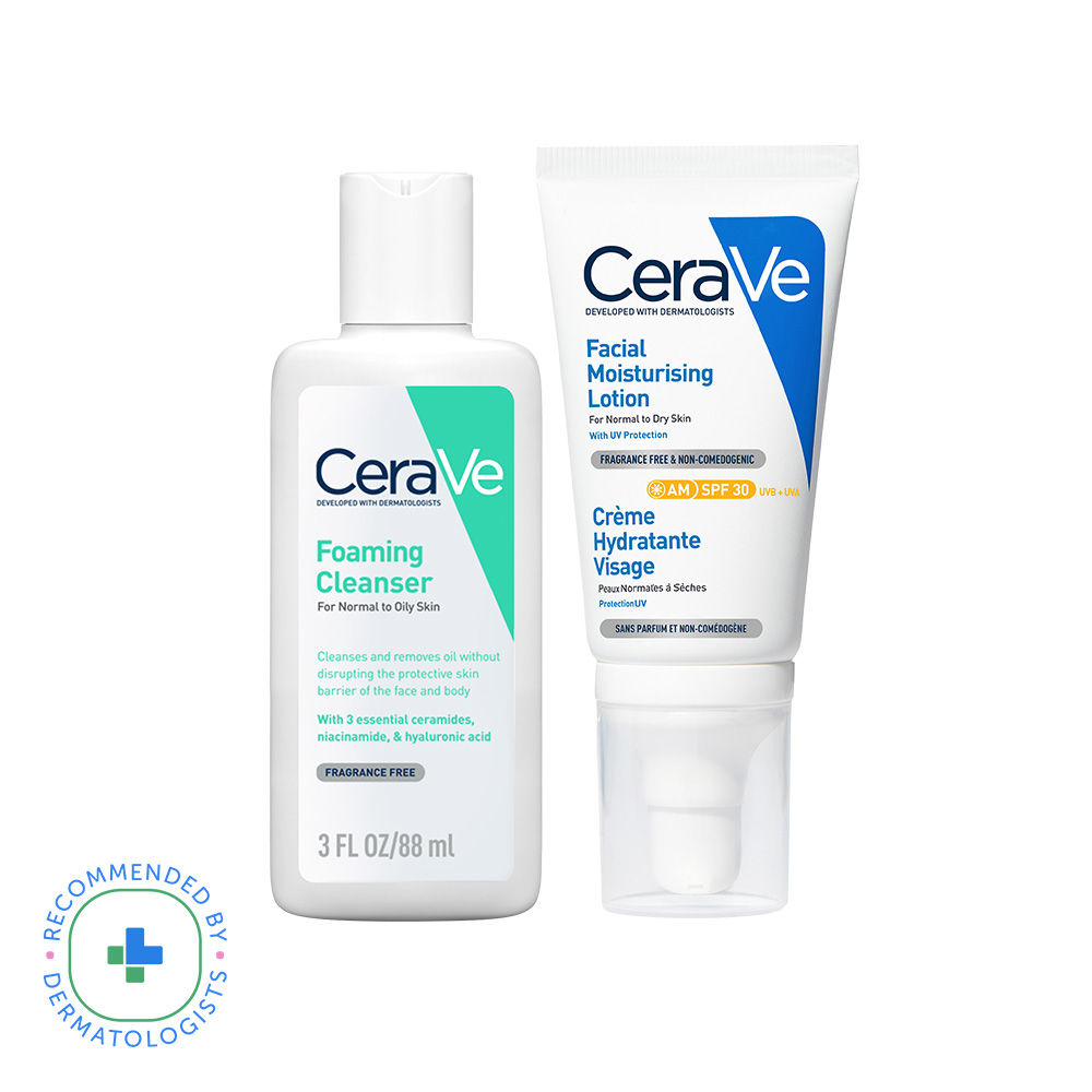 CeraVe Facewash & AM Moisturizing Lotion with SPF 30 Combo - Morning Routine for Oily Skin