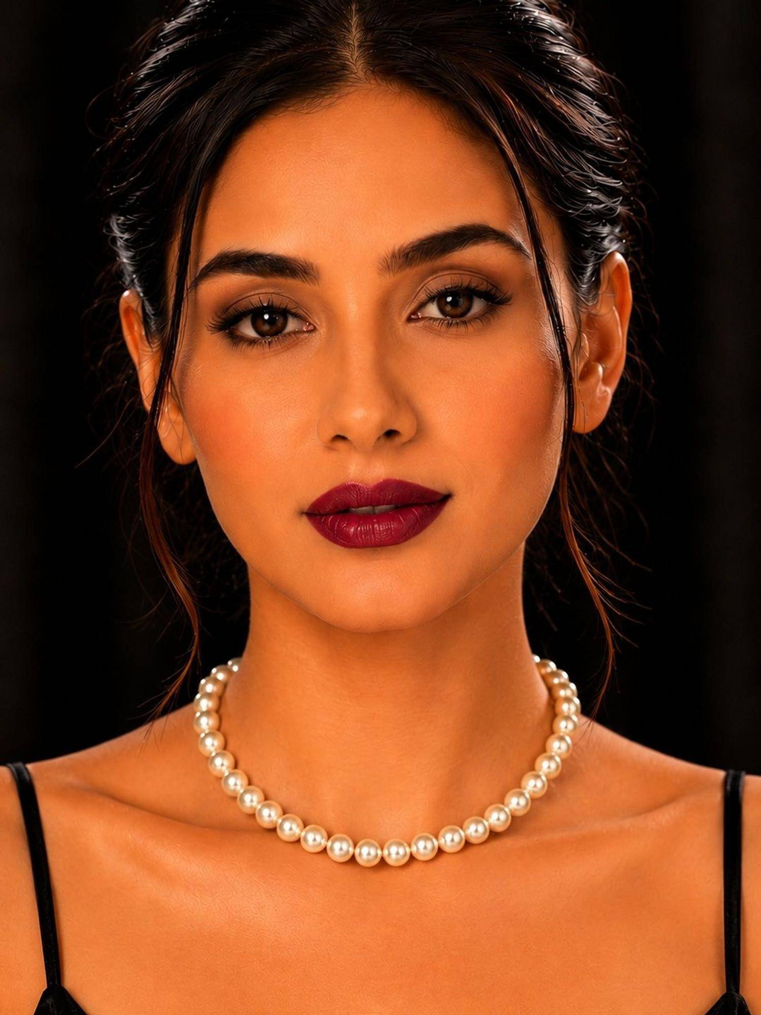 SUGARFRILL Classic White Pearl Link Gold Plated Choker Necklace
