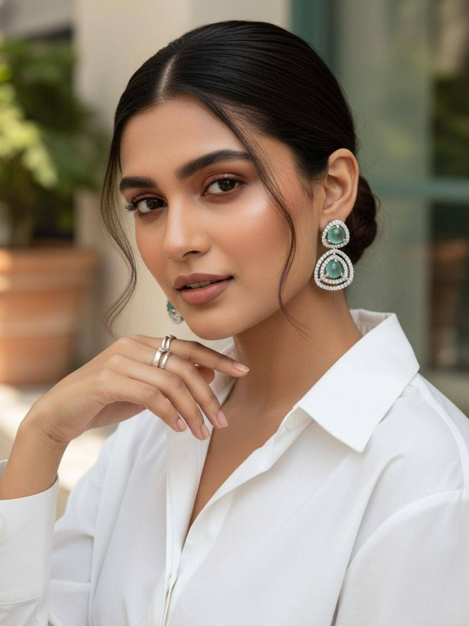 SUGARFRILL CZ Detailing Handcrafted Designer Dual Stone Teardrop Earrings
