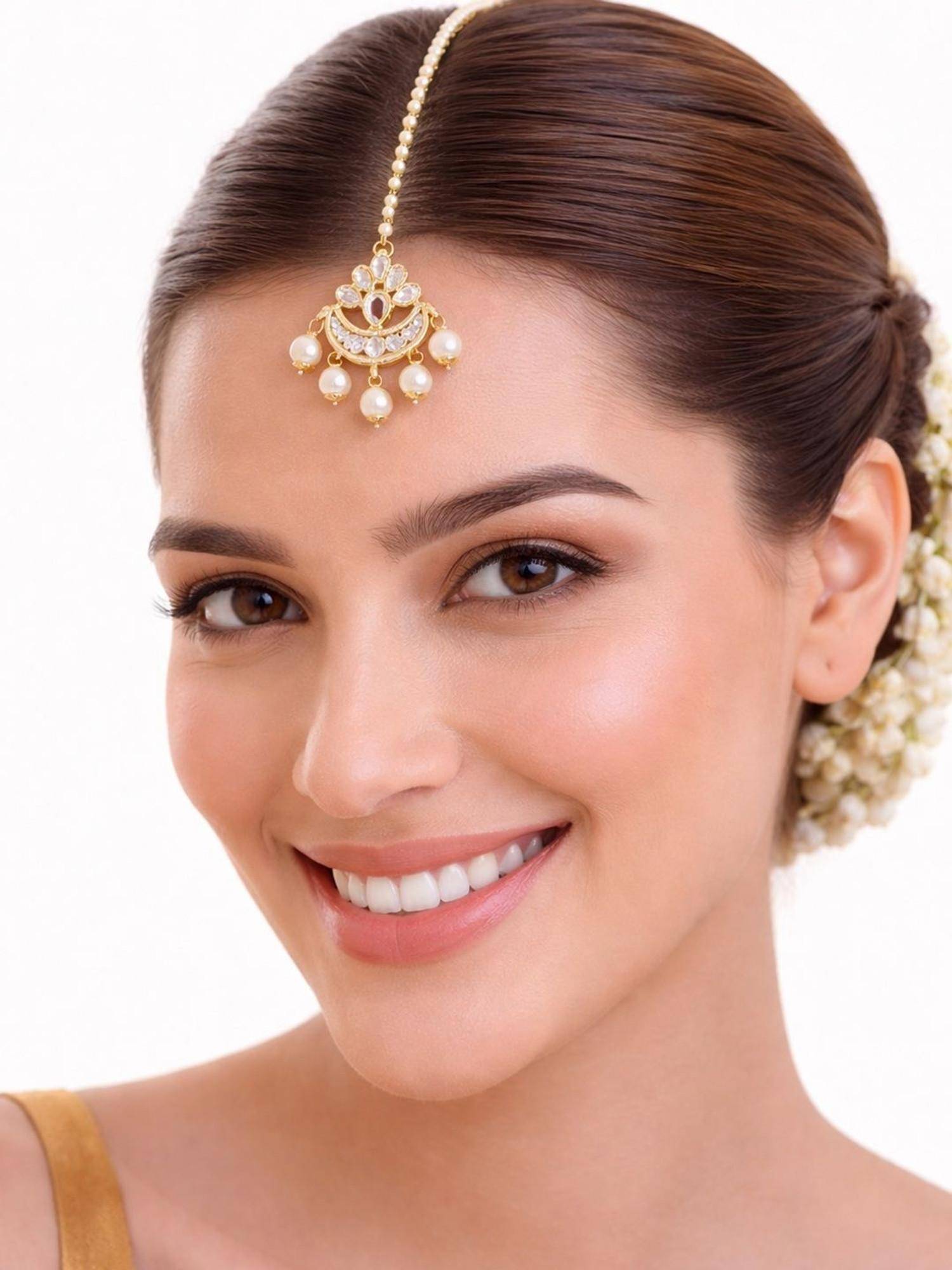 SUGARFRILL 18K Gold Plated Kundan Stone Studded Maang Tikka