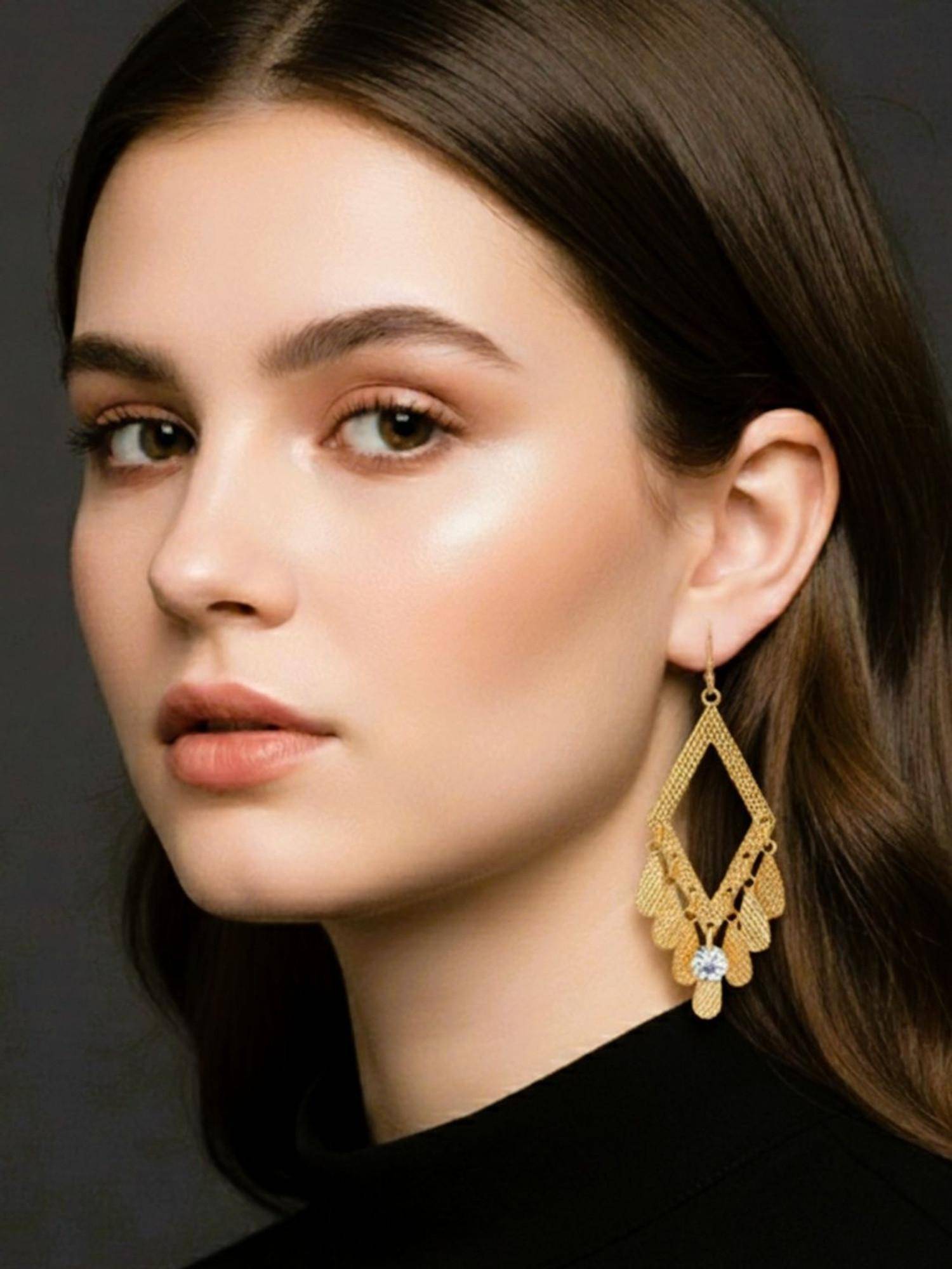 SUGARFRILL 22K Gold Plated Designer Geometric Long Dangling Earrings