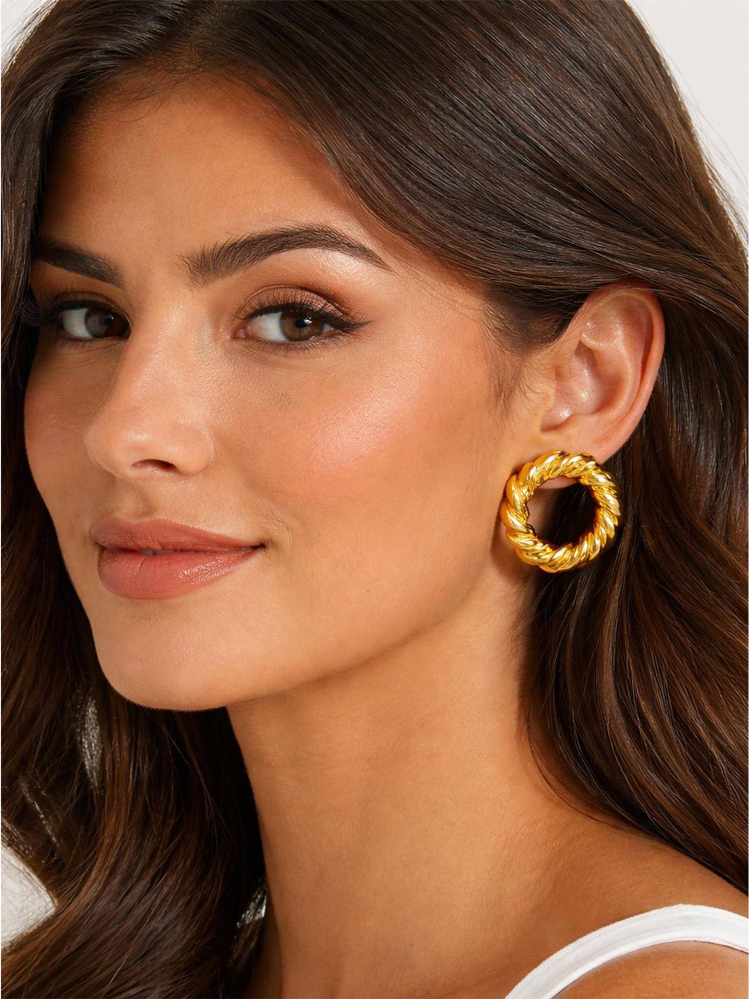 SUGARFRILL Party Gold Plated Textured Circular Statement Stud Earrings