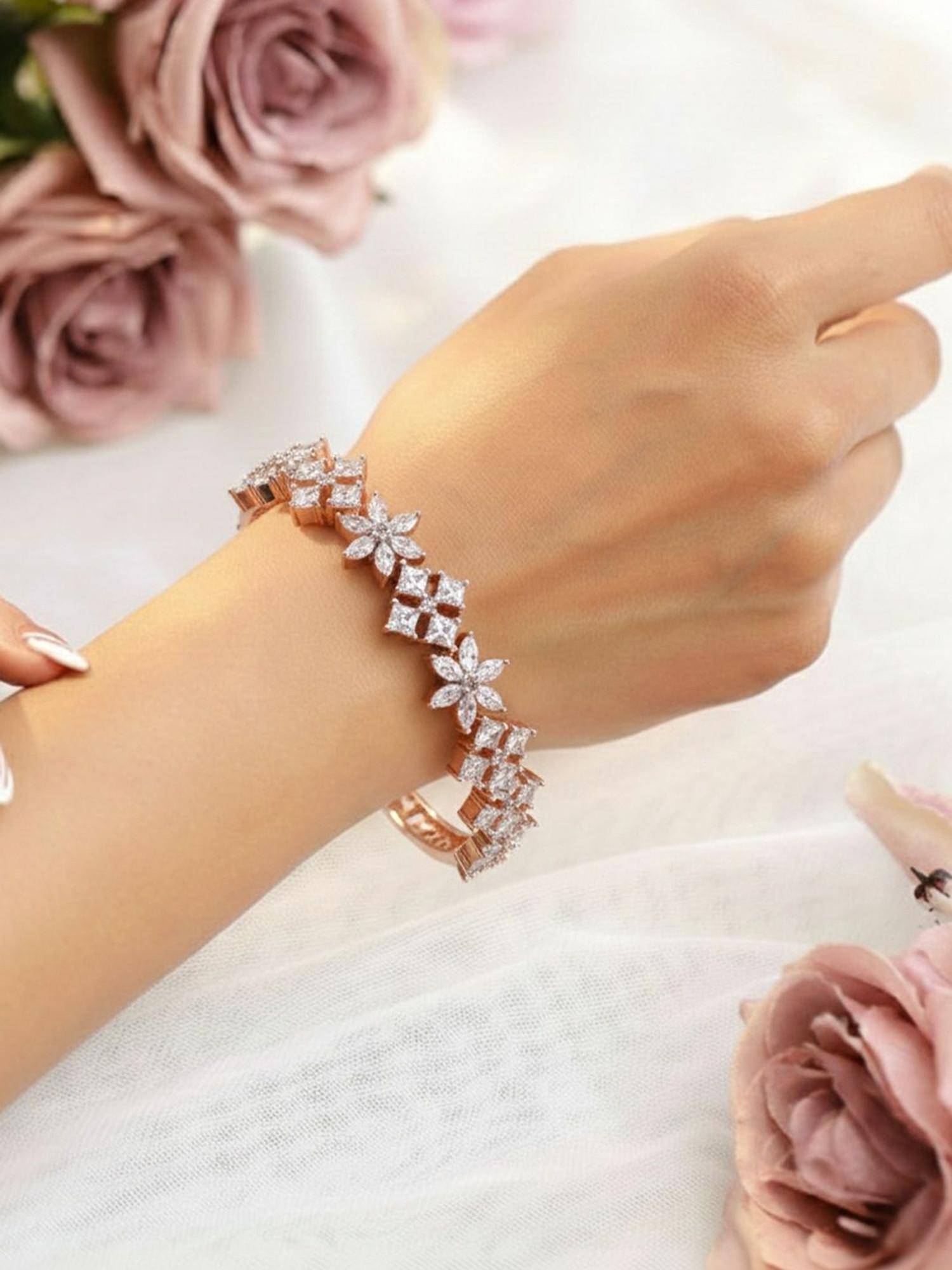 SUGARFRILL Rose Gold Plated Crystal AD Studded Bracelet