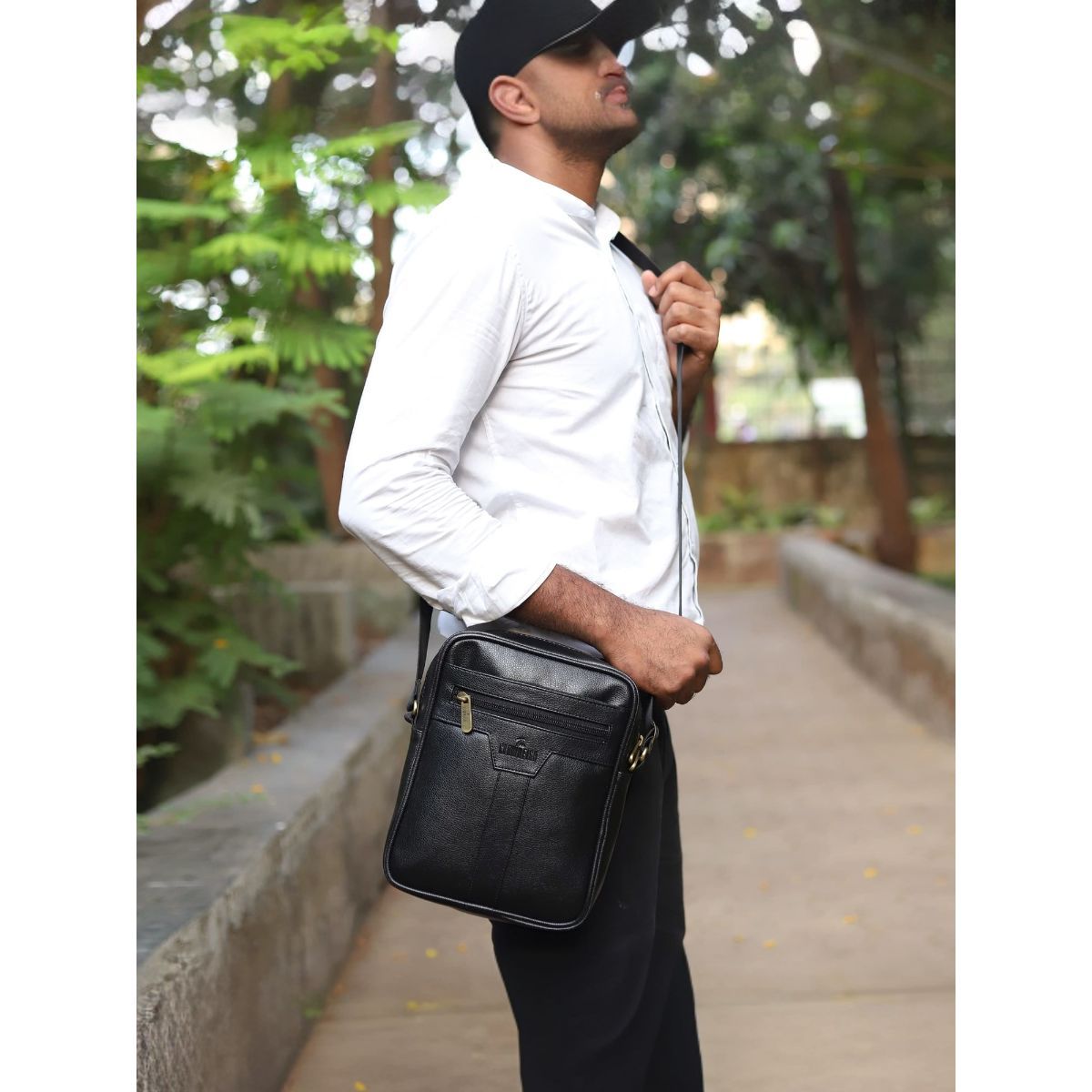 Buy The Clownfish Black Faux Leather Unisex Sling Bag Online