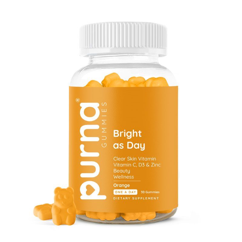 Purna Gummies Vitamin C Orange Gummies with Vitamin D3, and Zinc for Immunity & Clear Skin, 30 Day Pack