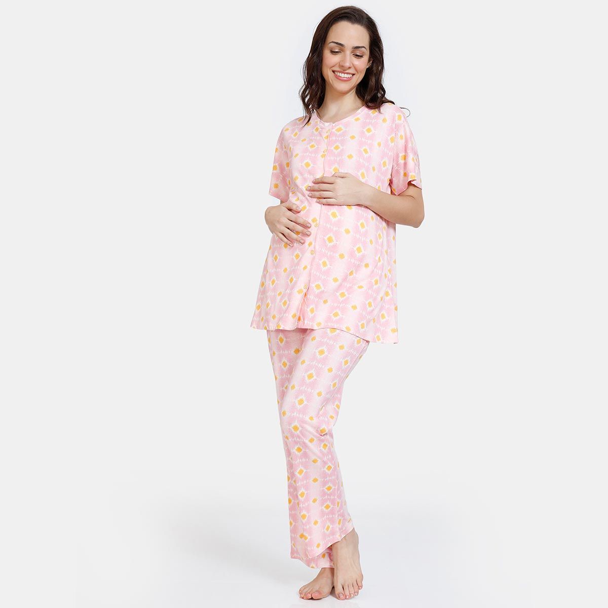 Zivame Maternity Ikat Knit Cotton Pyjama Set Candy Pink Buy