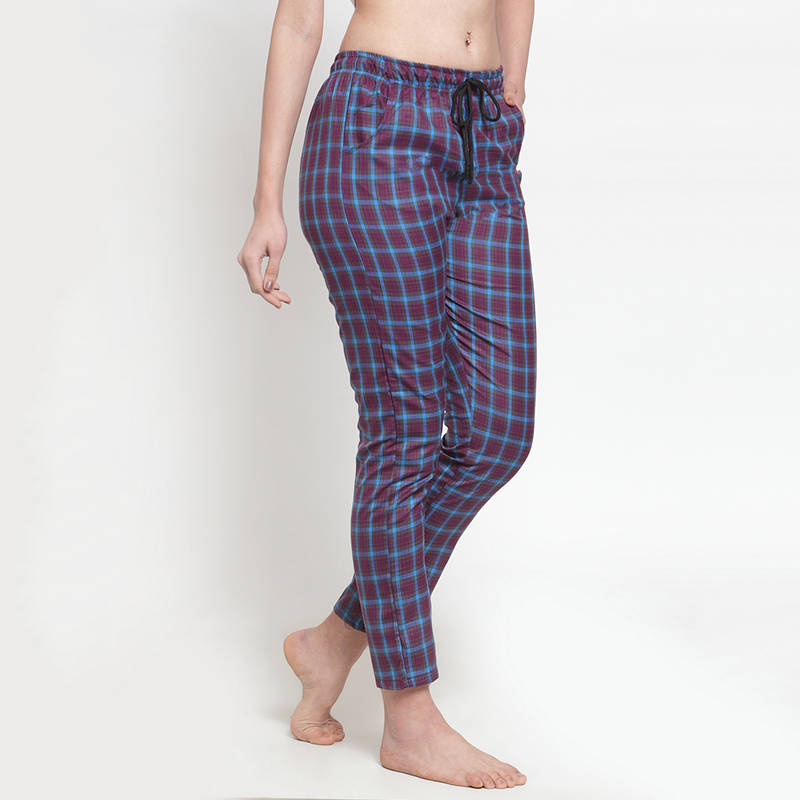 Buy Secret Wish Women's Cotton Maroon Checkered Pyjama Online