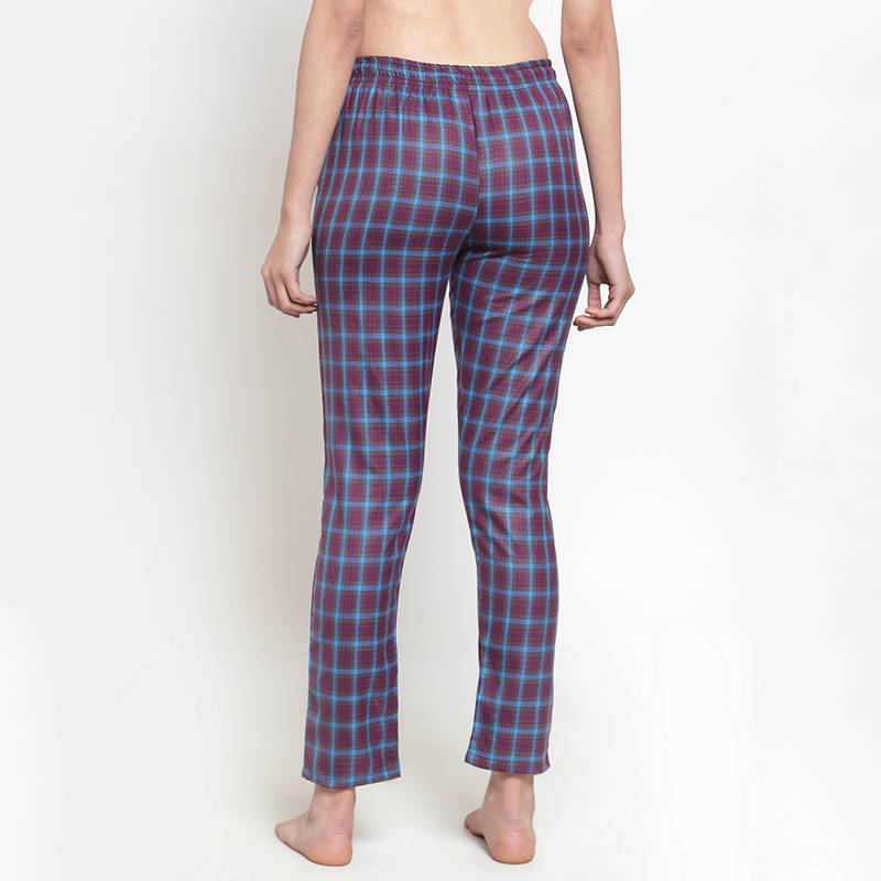 Buy Secret Wish Women's Cotton Maroon Checkered Pyjama Online