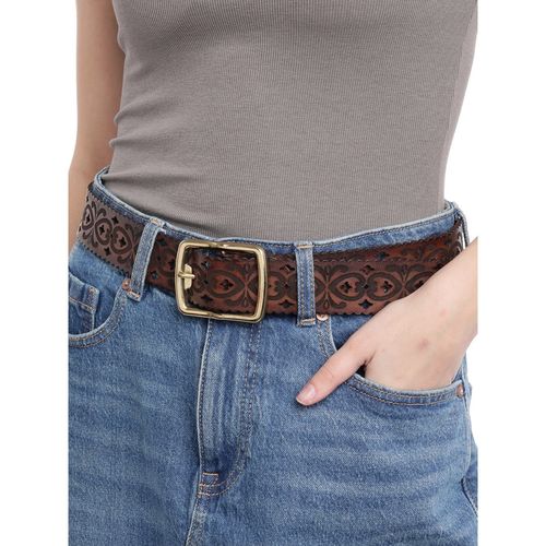 ART N VINTAGE Women Semi Formal Leather Self Design Brown Belt (32)