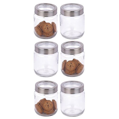Glass Kitchen Storage Jar with Bamboo Lid, 500 ML, Set of 6