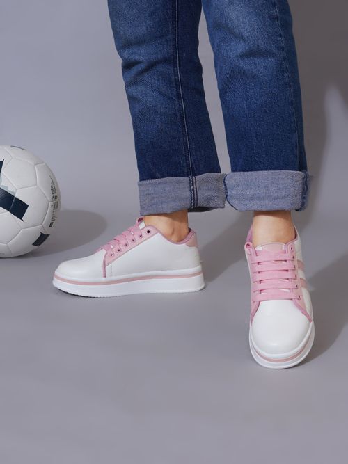 Buy Shoetopia Smart Casual Lace-up Trendy Pink Sneaker For Women