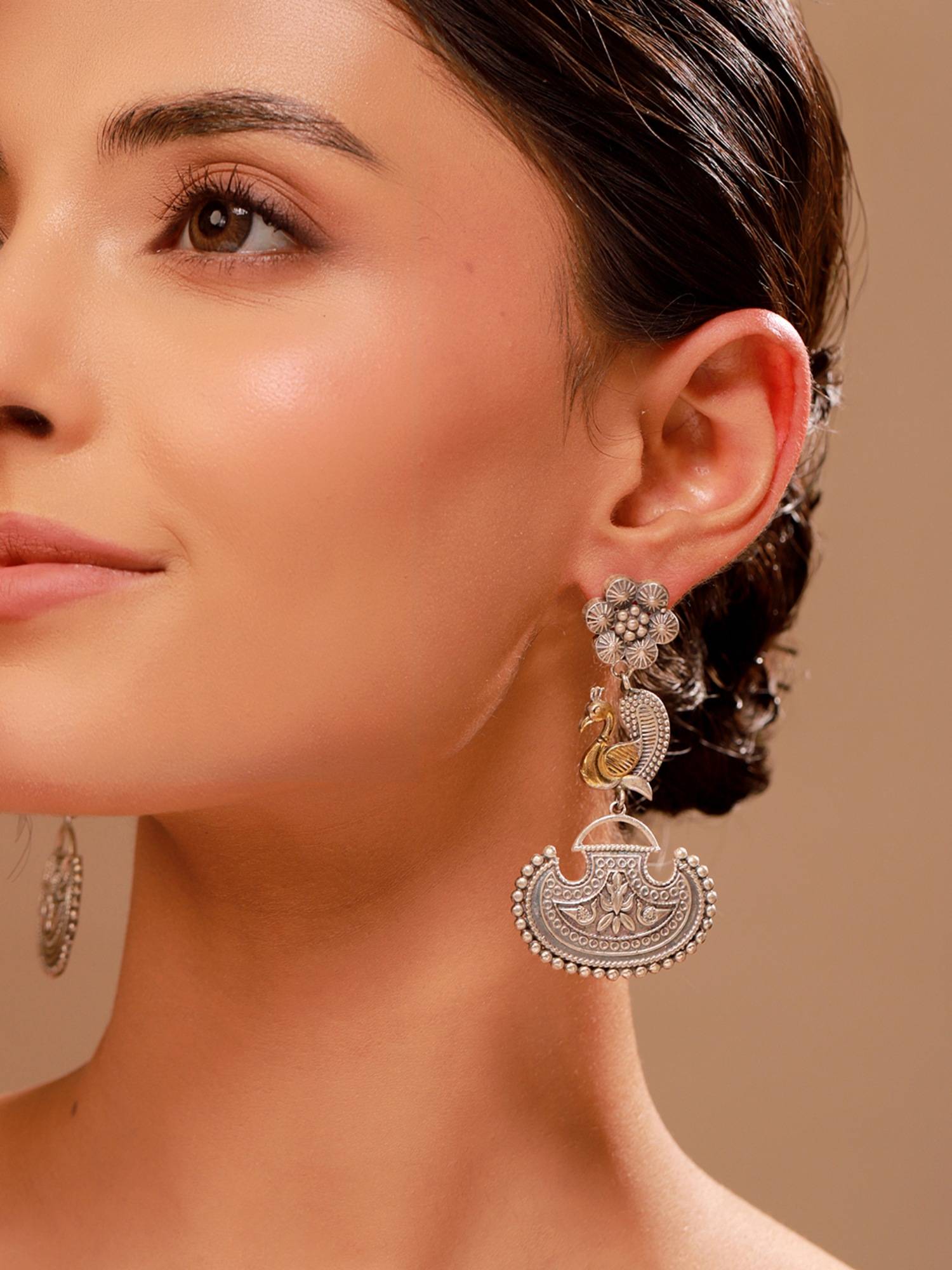 Voylla Mor Chandbali Dual Tone Dangler Earrings