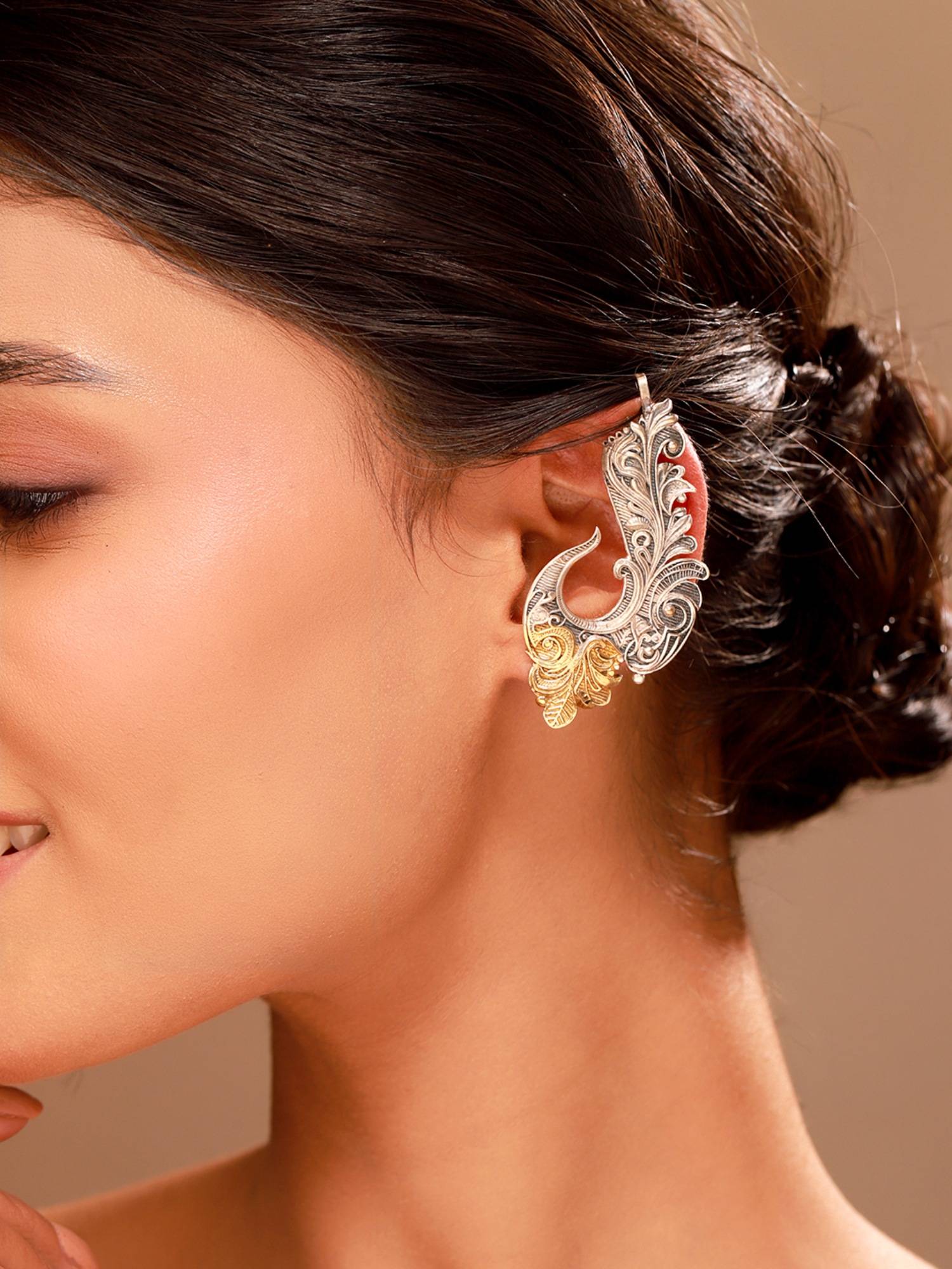 Voylla Mor Feather Ear Cuff Dual Tone Earrings