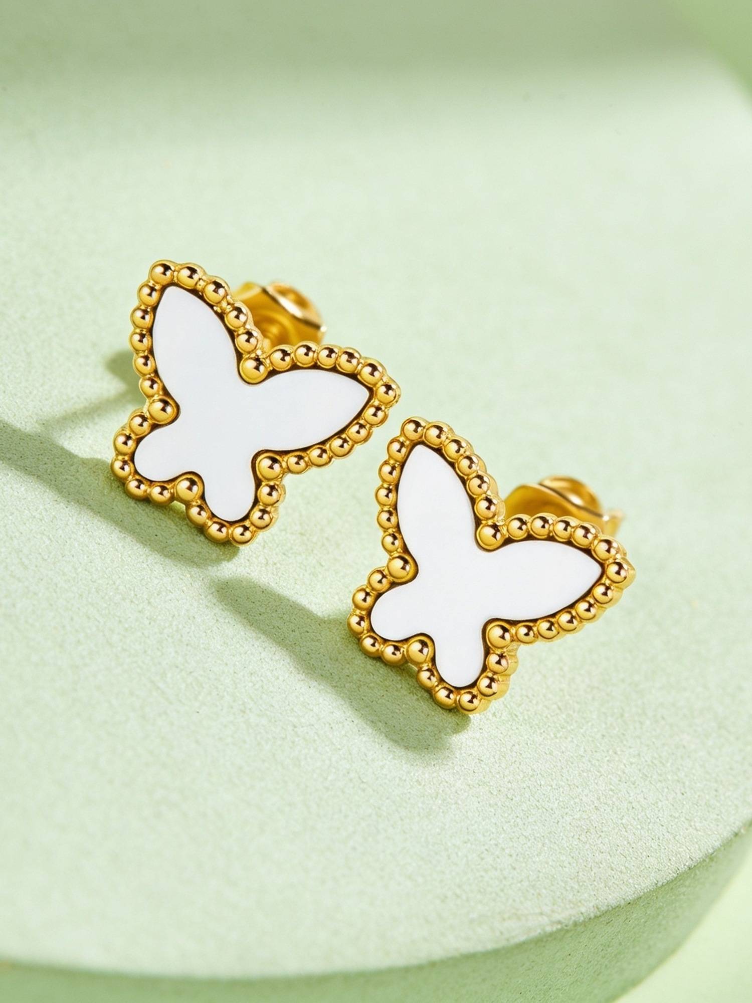 ELRA White 18K Gold Plated Ivory Flutter Studs Earrings