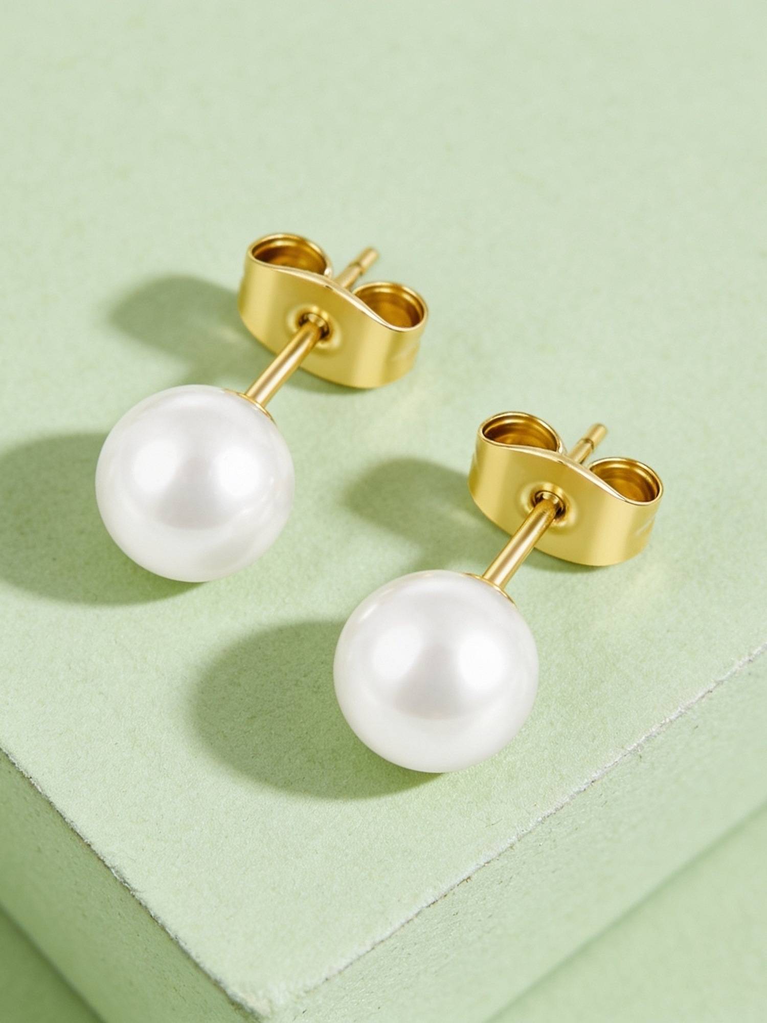 ELRA White 18K Gold Plated Pearl Stud Earrings