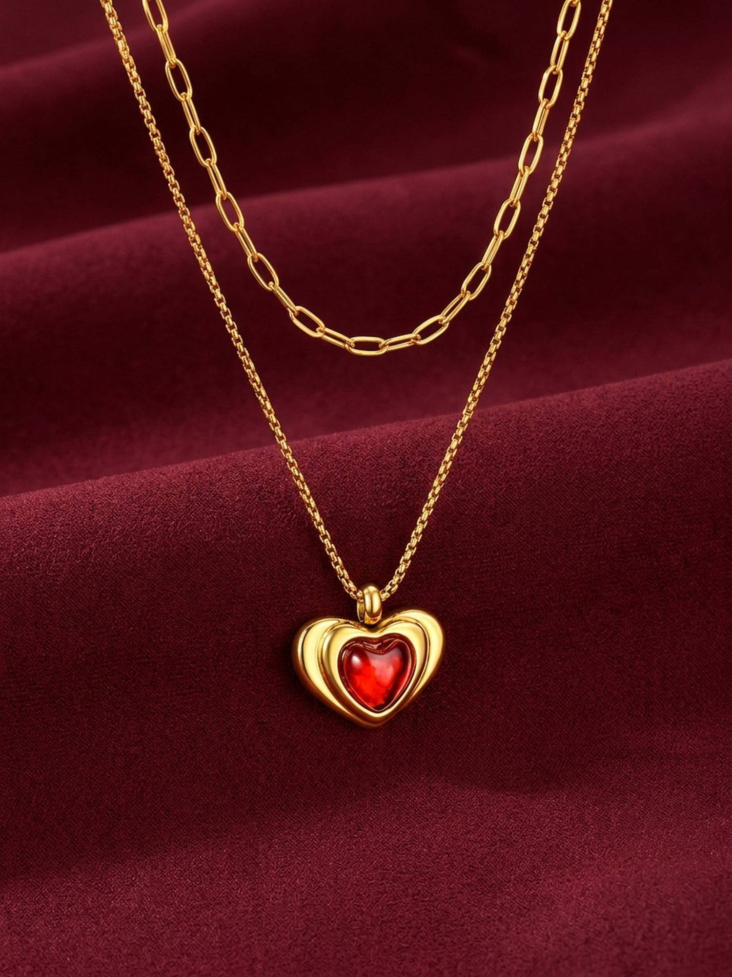 ELRA Red 18K Gold Plated Ruby Glow Necklace