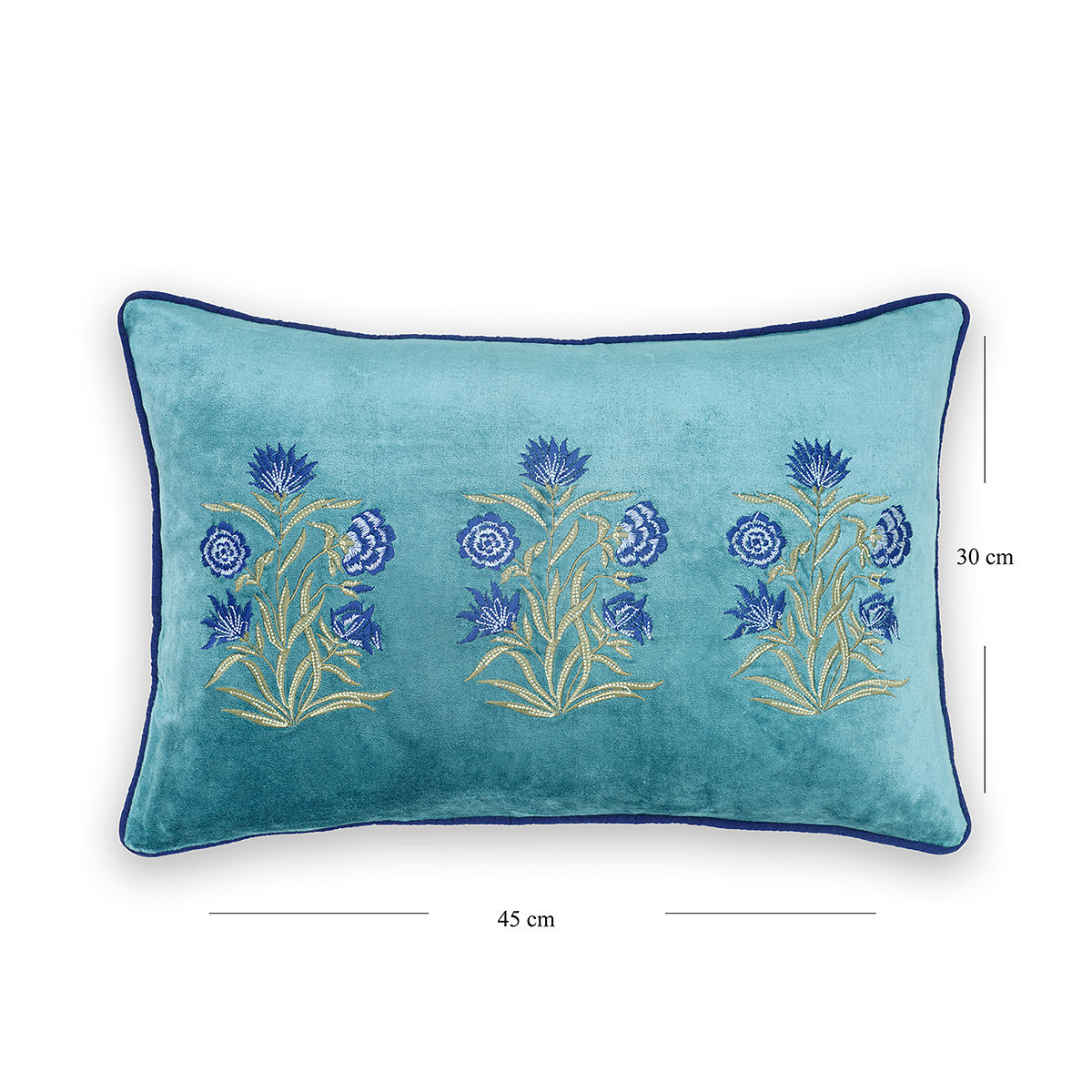 Pure Home + Living Blue Floral Embroidery Velvet Cushion Cover (12